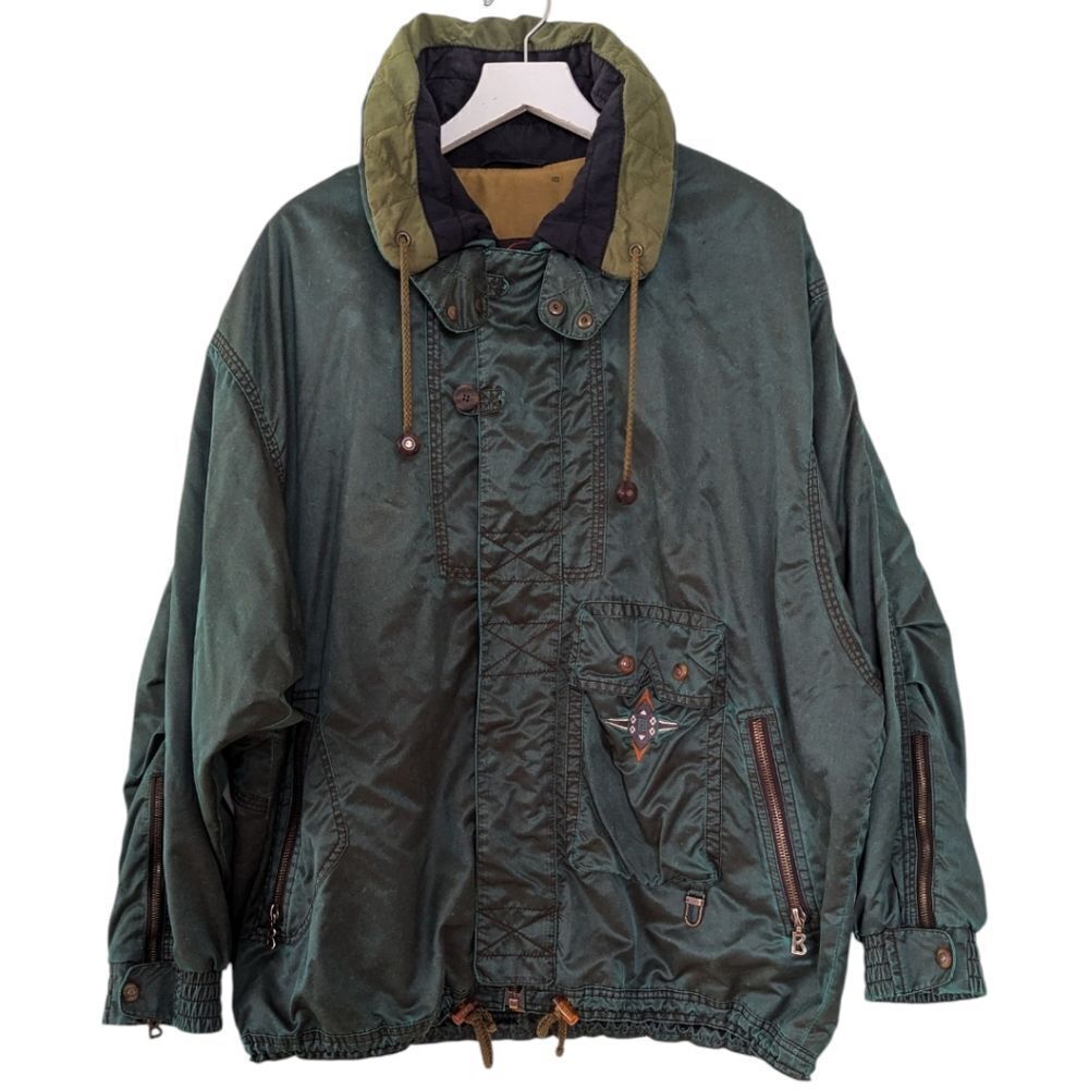 Vintage 90's Bogner Men's XL Acid Wash Green Ski & Snow Jacket Stowaway Hood